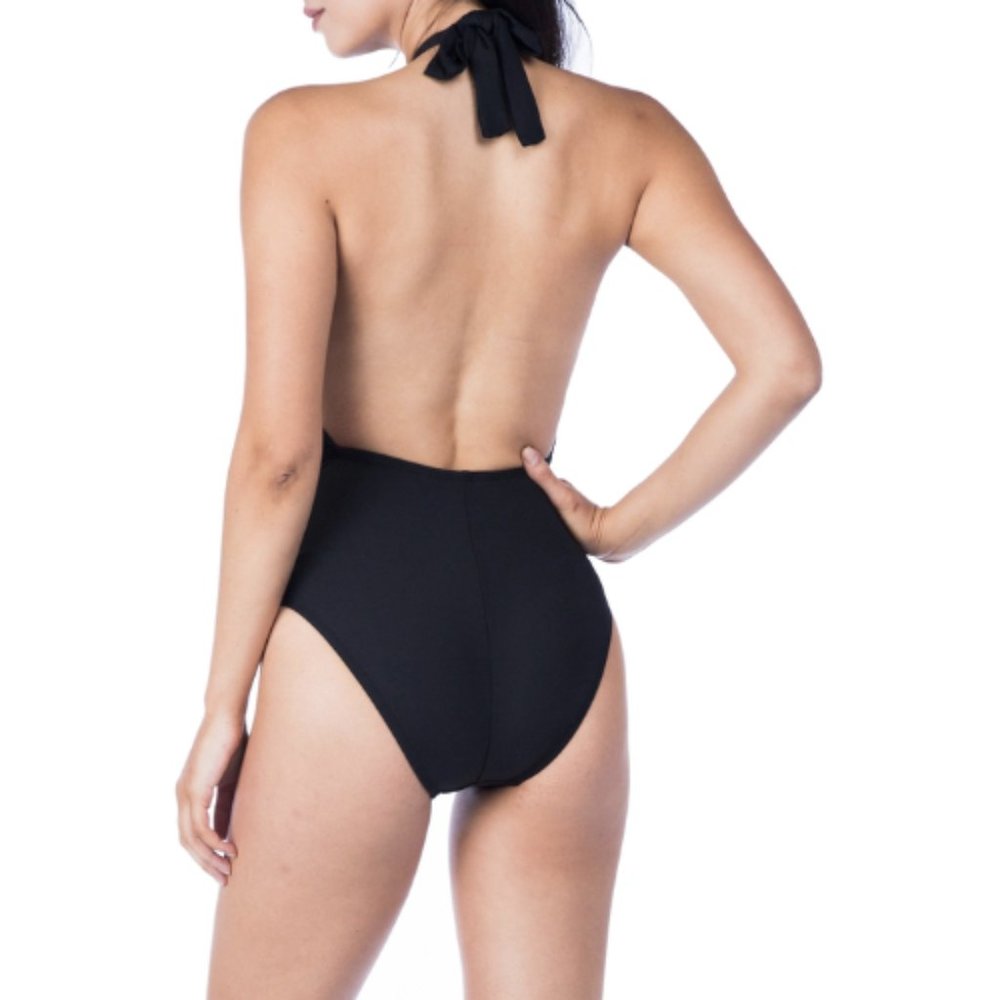 NWT La Blanca Island Goddess Plunge Convertible Halter One Piece Swimsuit Sz. 12 - Picture 2 of 3